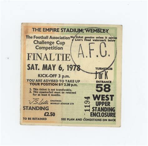 ARSENAL V IPSWICH TOWN 1978 F A CUP FINAL FOOTBALL TICKET Football