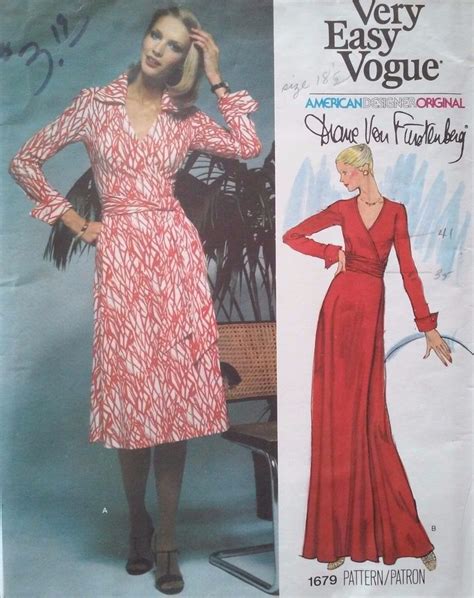 Vtg Vogue Sewing Pattern Diane Von Furstenberg Wrap Dress Uc