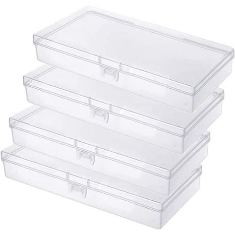 4 Pcs Boîtes De Rangement Rectangulaires En Plastique Transparent Avec