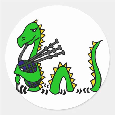 Funny Loch Ness Monster Playing Bagpipes Sticker Zazzle