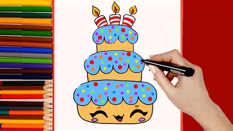 COMO DIBUJAR UN PASTEL DE CUMPLEAÑOS KAWAII Dibujo para niños fácil