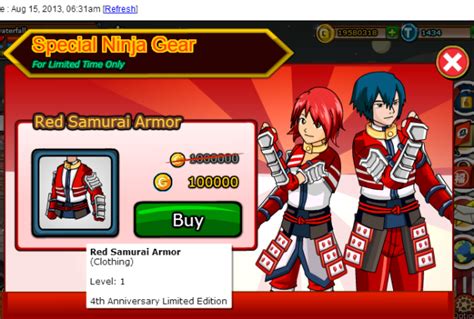 Special Ninja Gear Red Samurai Armor Ninja Saga Guide Cheats Tips