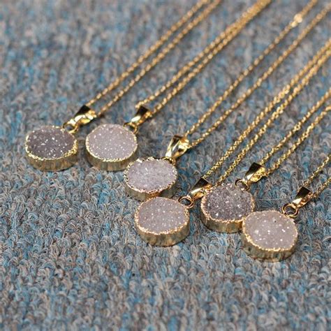 Sale Round Agate Druzy Necklace Handmade Drusy Geode Necklace Wedding