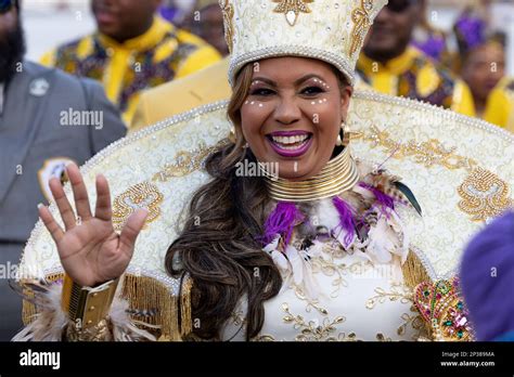 Dr Christy Spears Queen Of Zulu Waves To Carnival Goers During Lundi