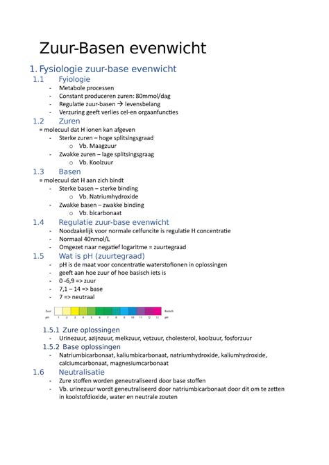 HC 11 Zuur Basen Evenwicht Zuur Basen Evenwicht 1 Fysiologie Zuur