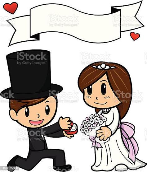 Cartoon Wedding Couple Proposal Stock Illustration Download Image Now