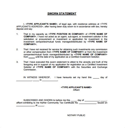 Sworn Statement Template 12 Download Free Documents In Pdf