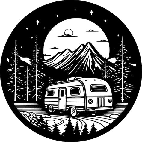 Premium Vector Camping Black And White Vector Illustration