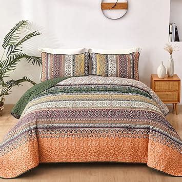 Amazon WONGS BEDDING Boho Queen Quilt Set Green And Orange