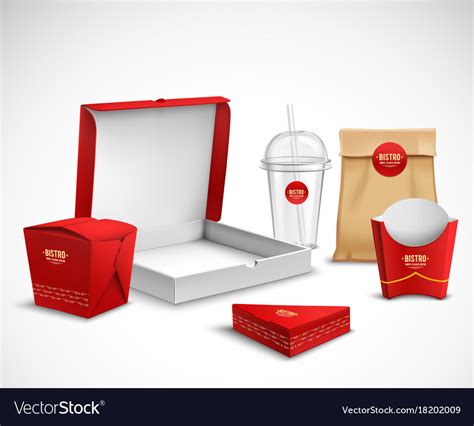 Packaging fast food realistic set Royalty Free Vector Image