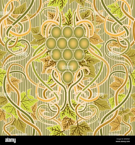 Seamless Pattern With Grape In Art Nouveau Style Vector Illustration