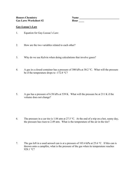 Post: Gas Laws Exploration Worksheet Answers