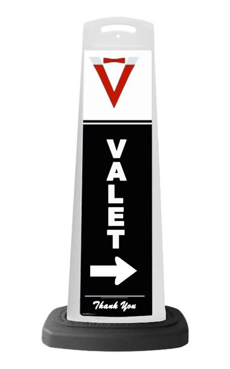 Valet White Vertical Panel White Arrow With Reflective Sign V