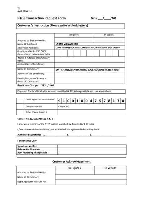 Axis Bank Rtgs Form Pdf Download Detailed