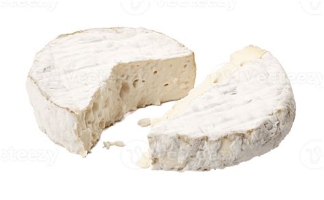 Two Pieces Of White Mold Soft Cheese Isolated On Transparent Background