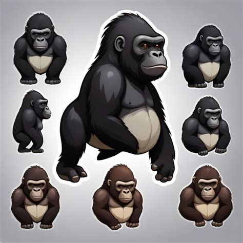 A Collection Of Gorillas With A Picture Of A Gorilla Premium AI