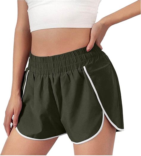 Running Pants Shorts Womens Workout Elastic Pockets Waist Athletic