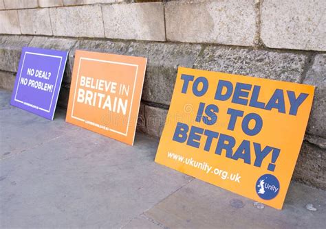 Pro Brexit Posters And Signs At Parliament Square London Uk