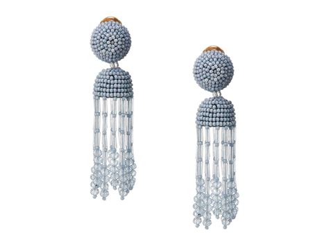 Oscar De La Renta Short Beaded Tassel C Earrings In Gray Lyst