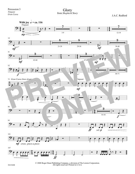 Glory Percussion 3 Sheet Music Jac Redford Choir Instrumental Pak