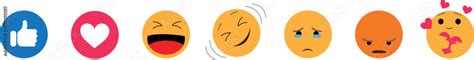 Facebook emoticon buttons. Collection of Emoji Reactions for Social ...