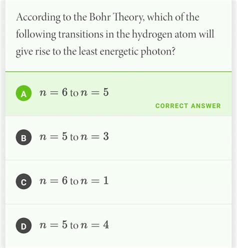 According To The Bohr Theory Which Of The Following Transitions In The