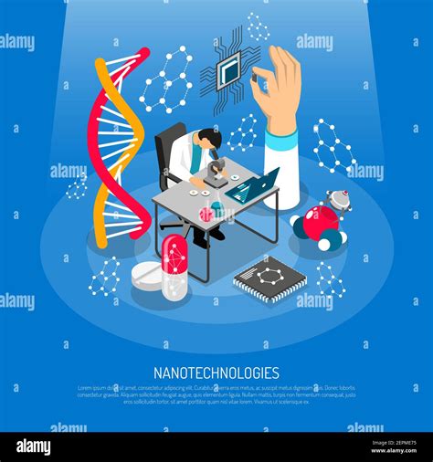 Nano Technologies Isometric Composition On Blue Background With