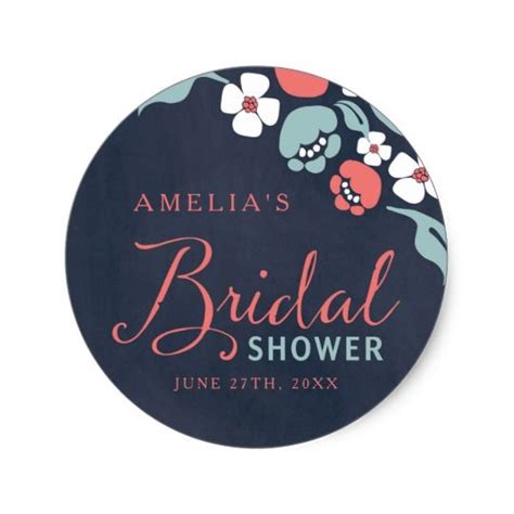 Bluish Chalkboard Floral Bridal Shower Classic Round Sticker Zazzle Bridal Brunch Floral