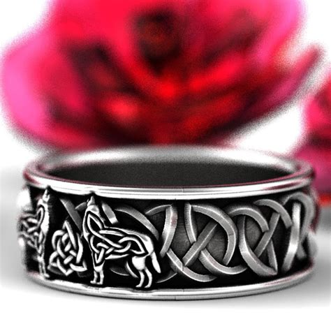 Celtic Wolf Ring Made In Sterling Silver Wolf Wedding Band Etsy