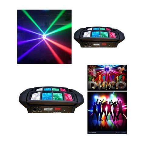 Pack 2 JEUX DE LUMIERE SPYDER PROFESSIONNEL DMX 8 X 3W Puissants DJ LED