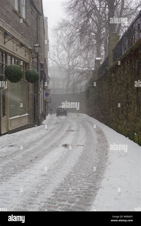 Snowy Cobbled Back Alley, St Nicholas Kirk. Beast from the East, Snow ...