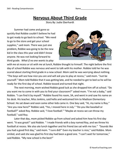 Printable Third Grade Reading Comprehension Worksheets