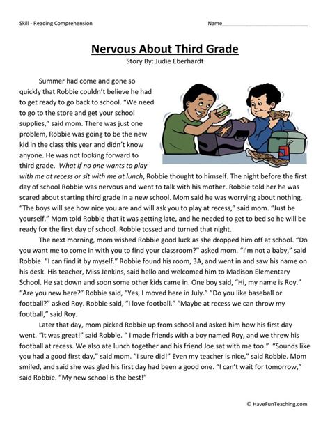 Reading Comprehension Worksheet Nervous About Third Grade Worksheets Library