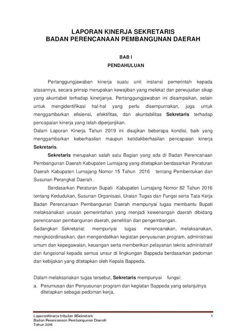 Pdf Laporan Kinerja Sekretaris Badan Prasarana Kantor