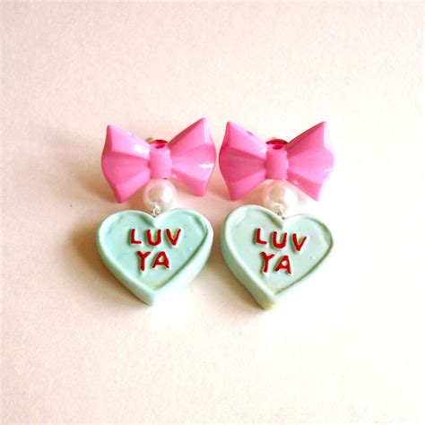 Conversation Heart Earrings Bow And Pearl Valentines Day Etsy