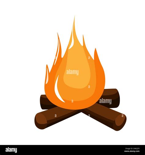 Flat Campfire Isolated On White Background Vector Flame In Flat Style