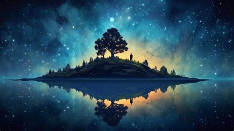 Premium AI Image Surreal Float Island In A Starry Night Sky