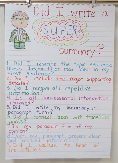 Summarize Anchor Chart 2nd Grade