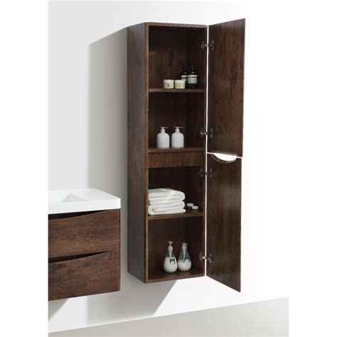 Walnut Wall Hung Tall Bathroom Storage Cabinet 400mm Wide Oakland