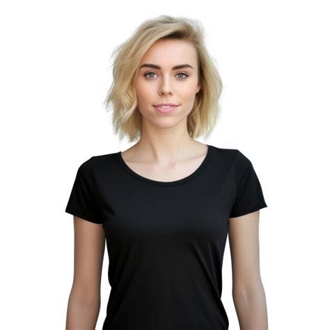 Premium Ai Image A Woman With Blonde Hair Wearing A Black Shirt With