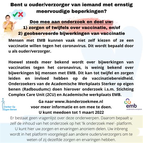 Onderzoek Naar Coronavaccinatie Bij Mensen Met Emb Academische