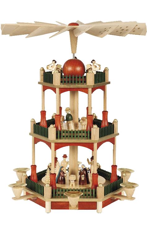 3 Tier Nativity Christmas Pyramid With Stain Finish German Usa