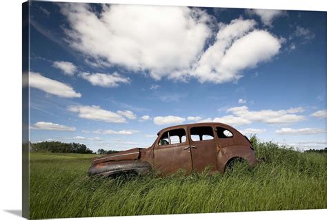 An Abandoned Classic Car In A Prairie Field Wall Art Canvas Prints Framed Prints Wall Peels