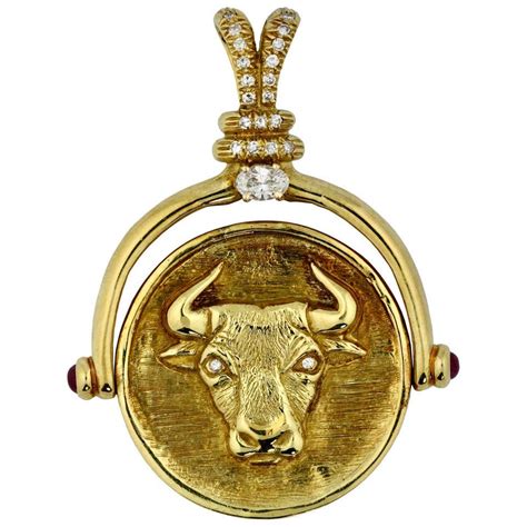 18 Karat Gold and Diamond Pendant, "Bull and Bear" at 1stDibs