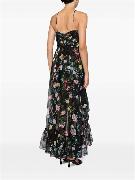 Marchesa Notte Floral Print Halterneck Dress Black Farfetch