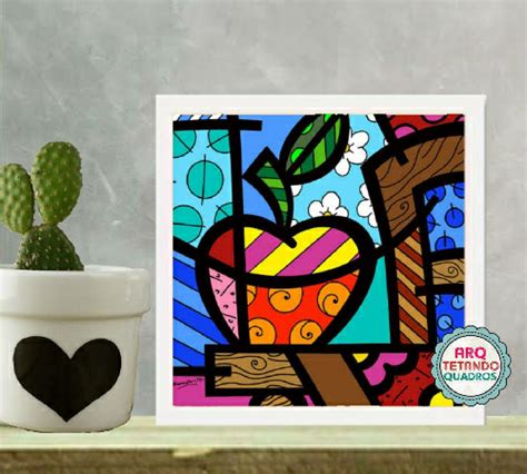 Quadro Decorativo Moldura Maçã Romero Britto Ram 20cm X 20cm