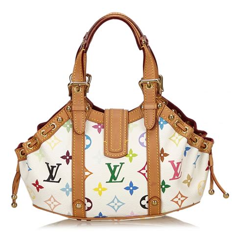 Louis Vuitton Vintage Theda Pm Bag White Multi Leather With Monogram Canvas Handbag