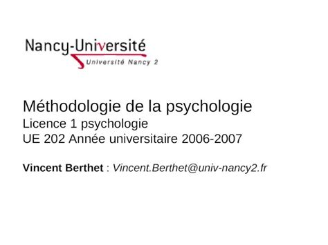 PPT Méthodologie de la psychologie Licence 1 psychologie UE 202 Année