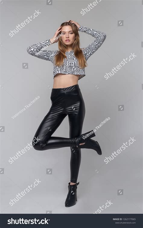 Стоковая фотография 1262177065 Sexy Slim Blond Girls Leather Leggins Shutterstock