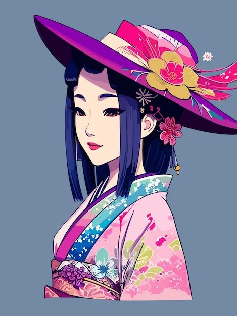 Retrato De Arte Vectorial Digital De Mujer Geisha Japonesa Con